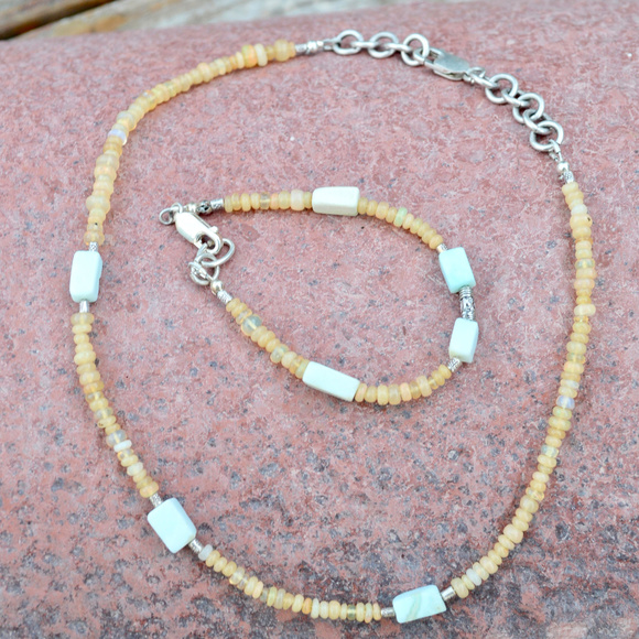 Conceptual Subculture Jewelry - Genuine Opal Necklace Bracelet Sterling Silver Set